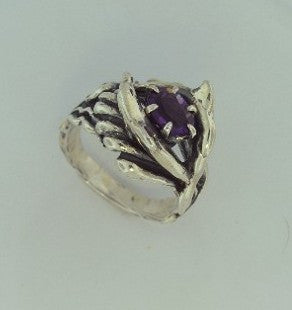 Double Dolphin Ring with Amethyst - Sterling Silver