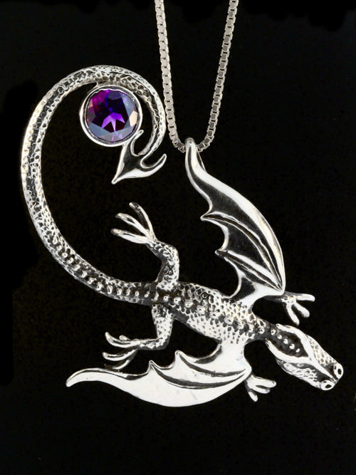 Balerion Dragon with Amethyst - Silver