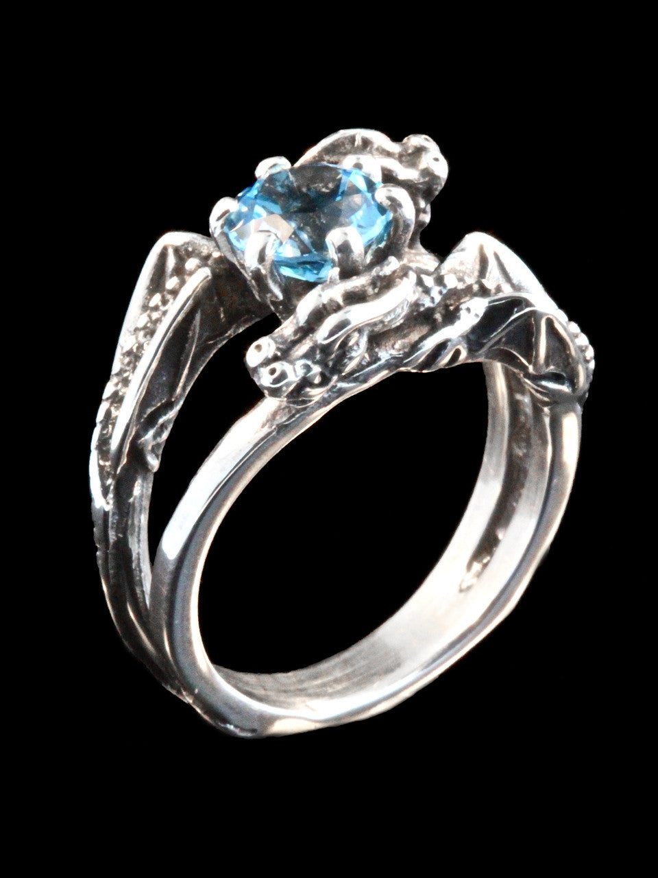 Double Dragon Eternity Wave Ring in Sterling Silver with Blue Topaz