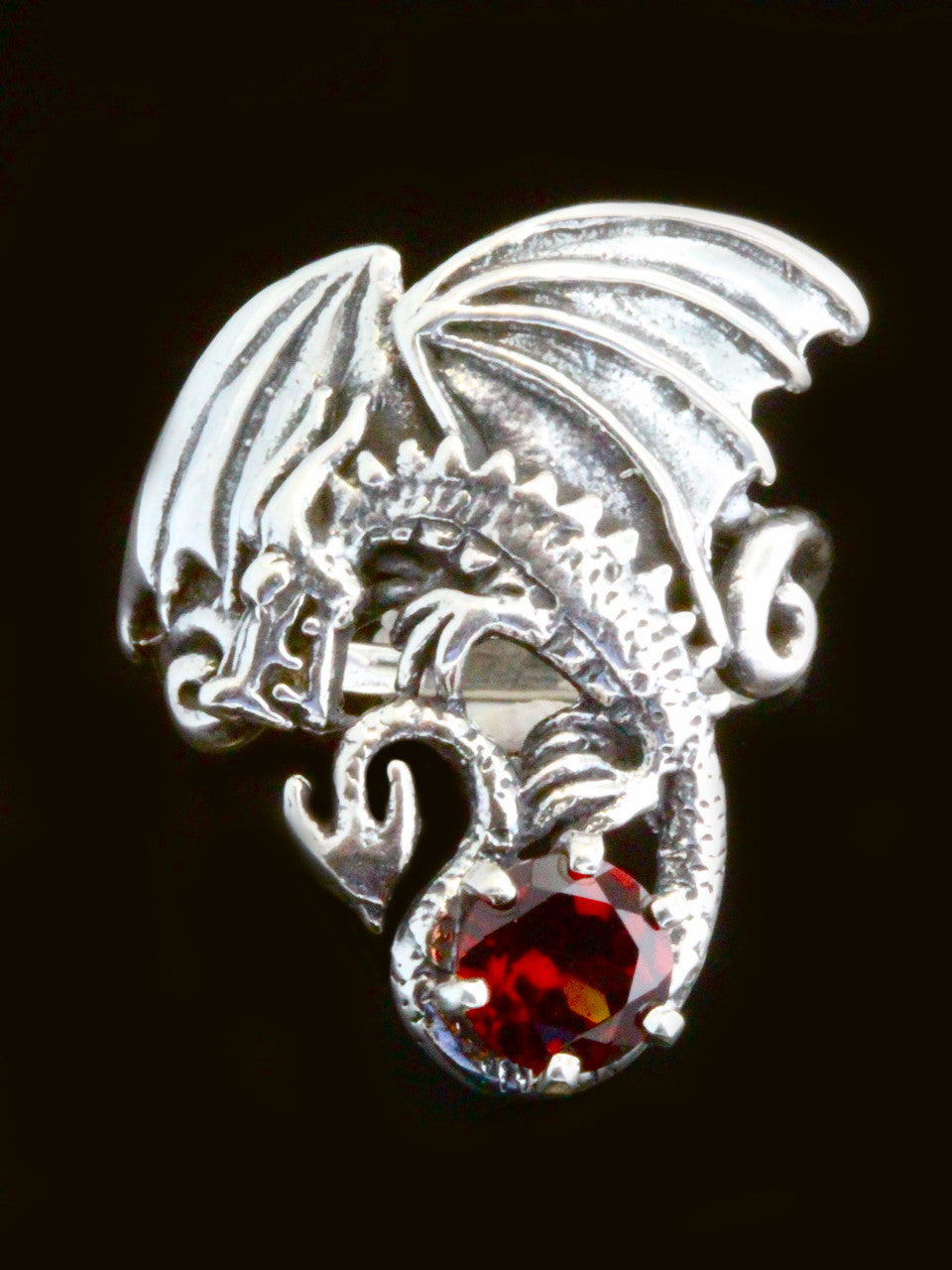 Magic Dragon Ring with Garnet - Silver
