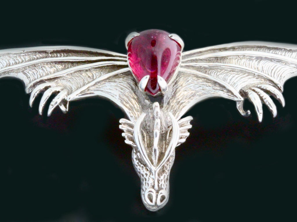 Dragon - Gothic Dragon Neckpiece - Pink Tourmaline Cabochon