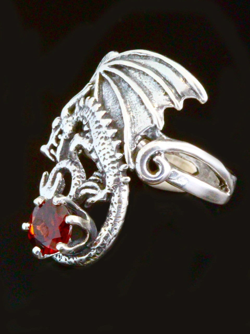 Magic Dragon Ring with Garnet - Silver
