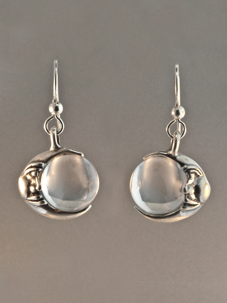 Moon Orb Earrings with Clear Quartz