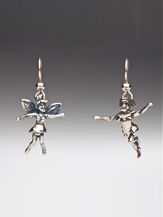 Classic Peter Pan - Peter Pan and Tinkerbell Earrings - Siver