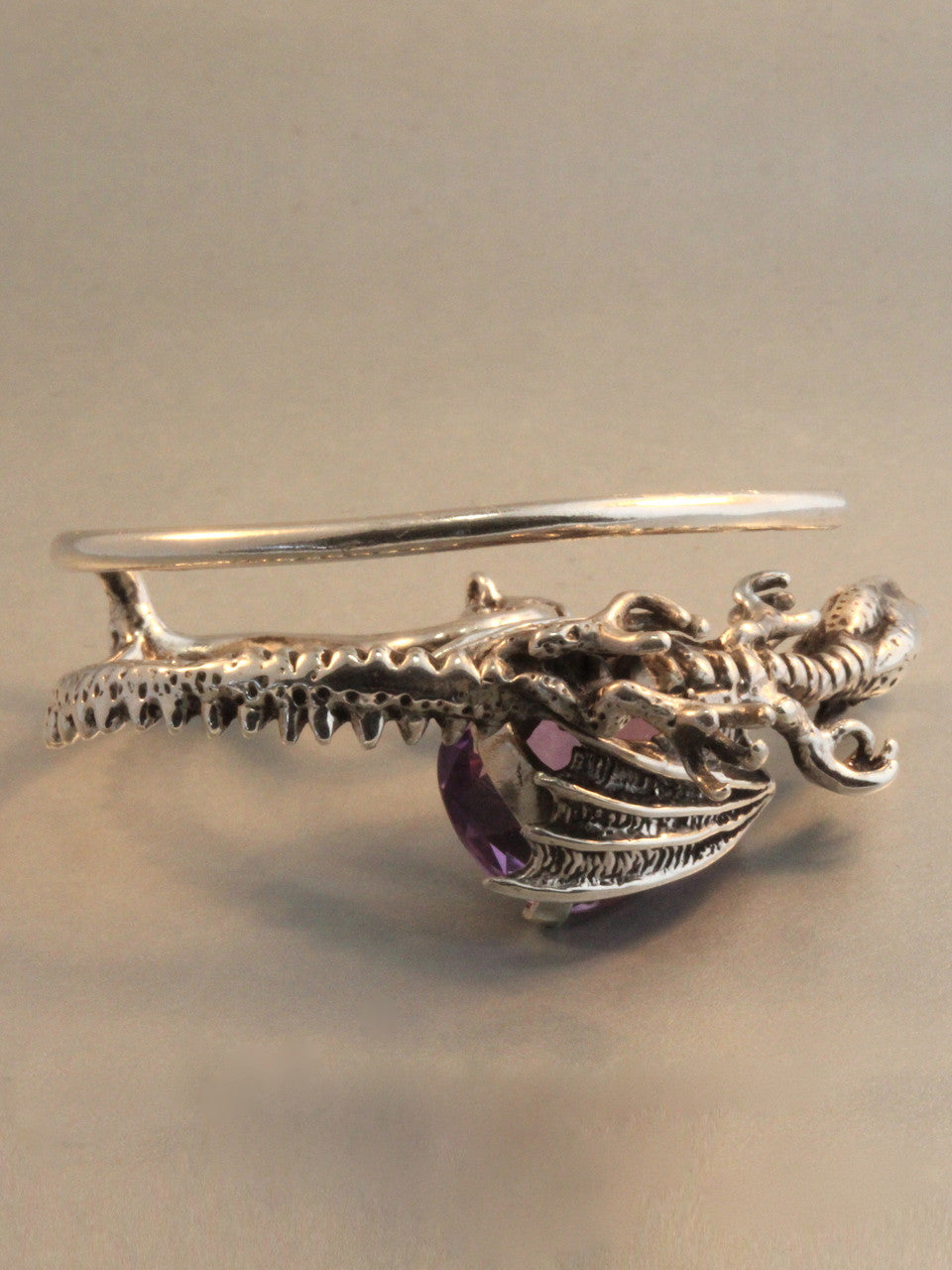 Throne Dragon Ear Wrap with Pear Shaped Amethyst - Silver