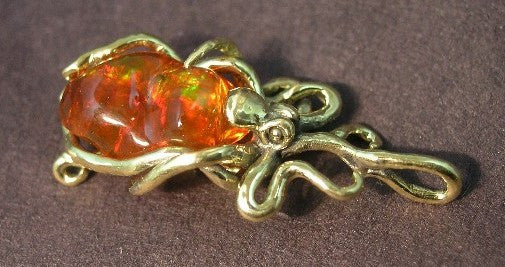 Fire Flash Opal Octopus Pendant -  18K Gold - SOLD