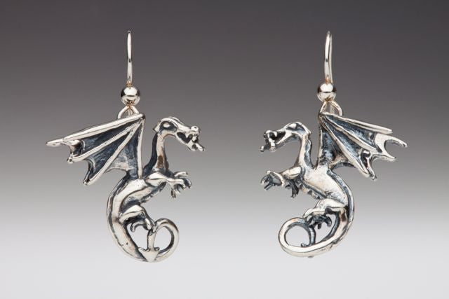 Fire Dragon Earrings - Silver