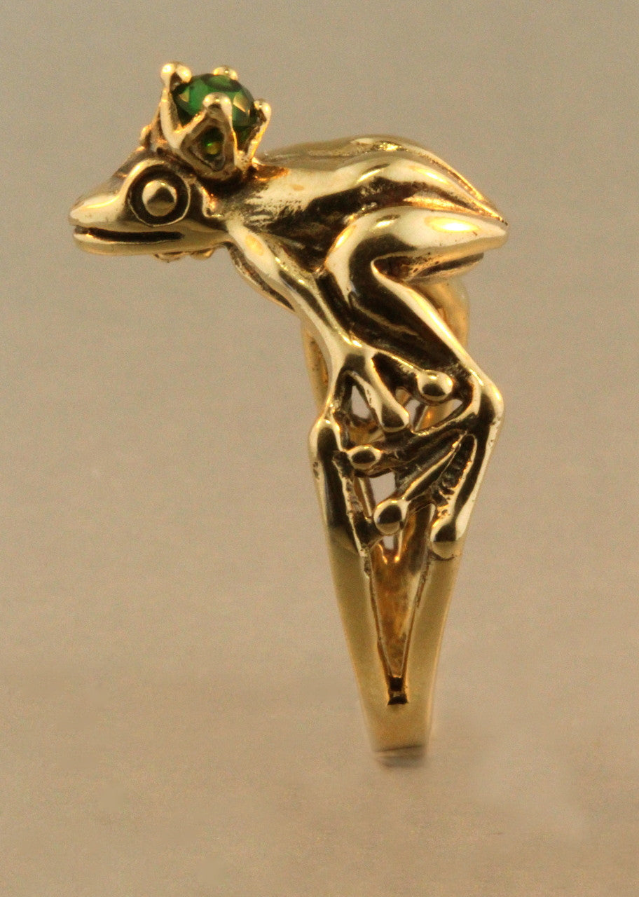 14K gold Enchanted Frog Prince Ring with Tsavorite Crown