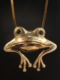 Good Luck Frog Pendant with Tsavorite Eyes  - Solid 14k Gold