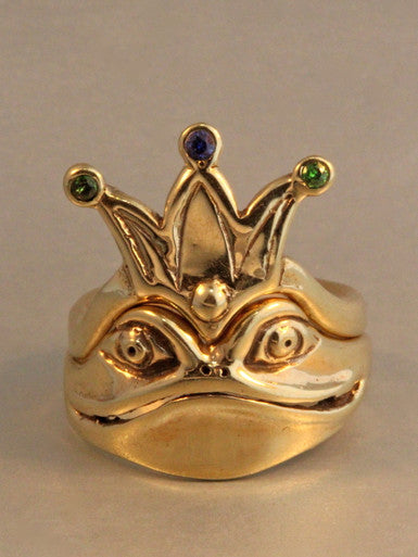 Frog - Enchanted Frog and Crown Ring - Two Parts 14K