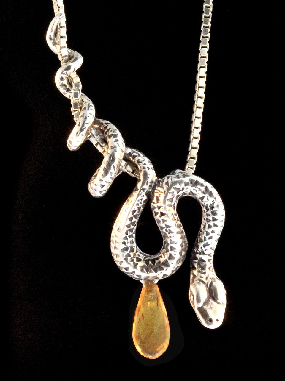 Python Pendant with Citrine Briolette - Silver