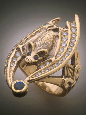 Gold Gothic Bat Ring paved with diamonds