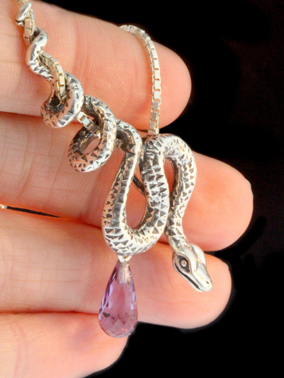 Python Pendant with Amethyst Briolette - Silver