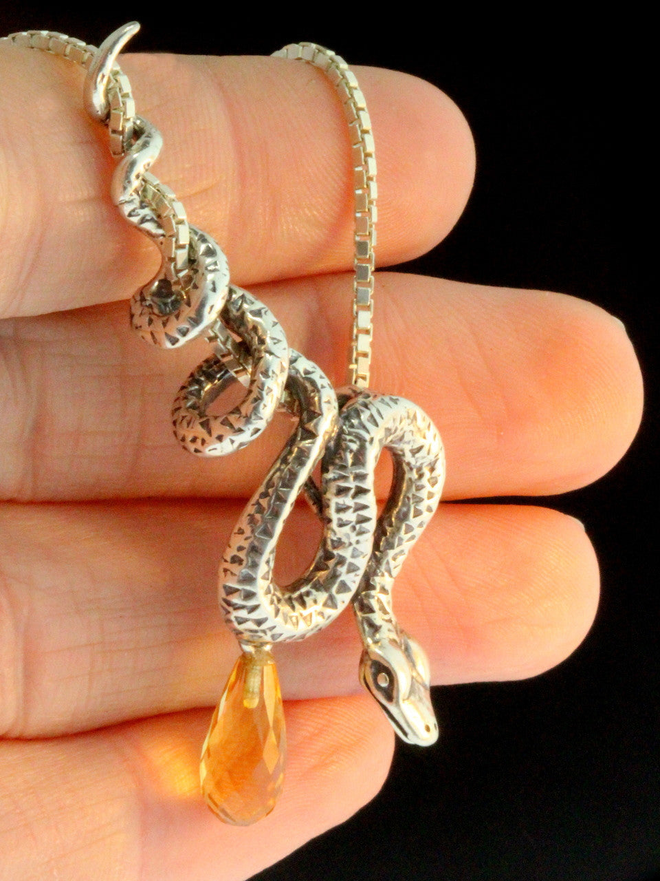Python Pendant with Citrine Briolette - Silver