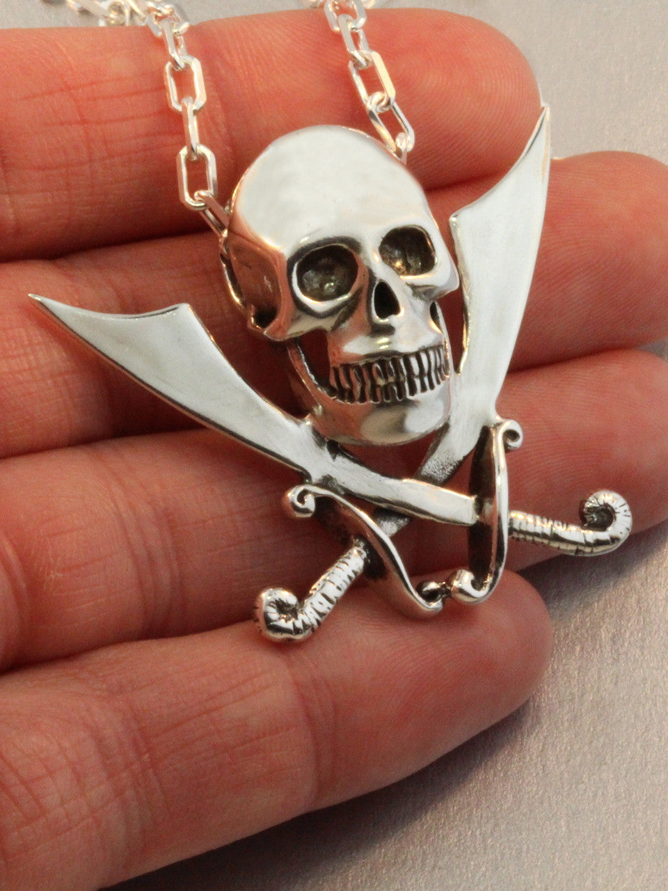 Pirate - Skull and Crossed Cutlass Pendant - Silver