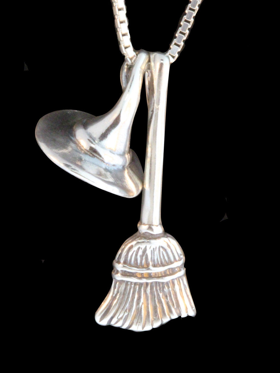 Halloween - Witch's Hat and Witch's Broom Stick Charms - Silver
