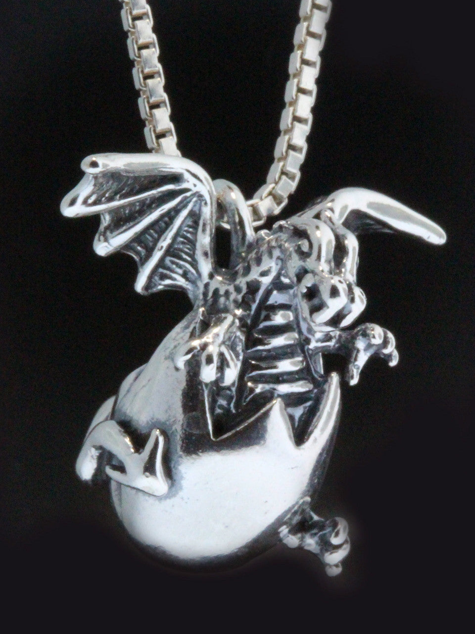 Large Hatchling Dragon Pendant - Silver