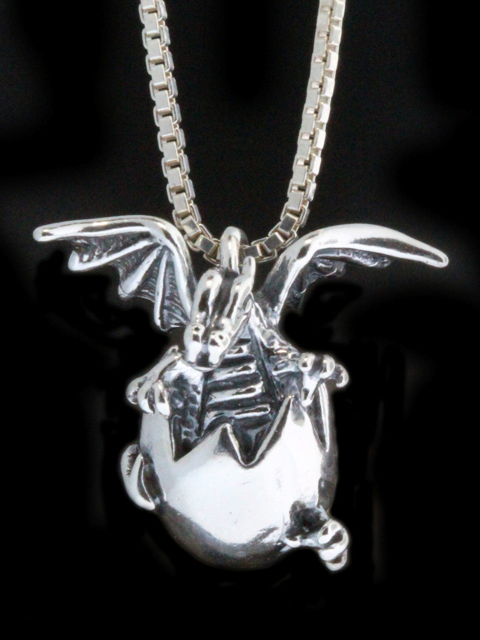 Large Hatchling Dragon Pendant - Silver