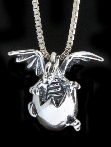 Large Hatching Dragon Pendant - Silver