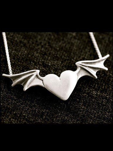 Hearts - Bat Winged Heart Pendant - Silver