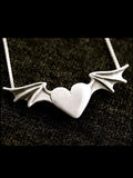 Hearts - Bat Winged Heart Pendant - Silver