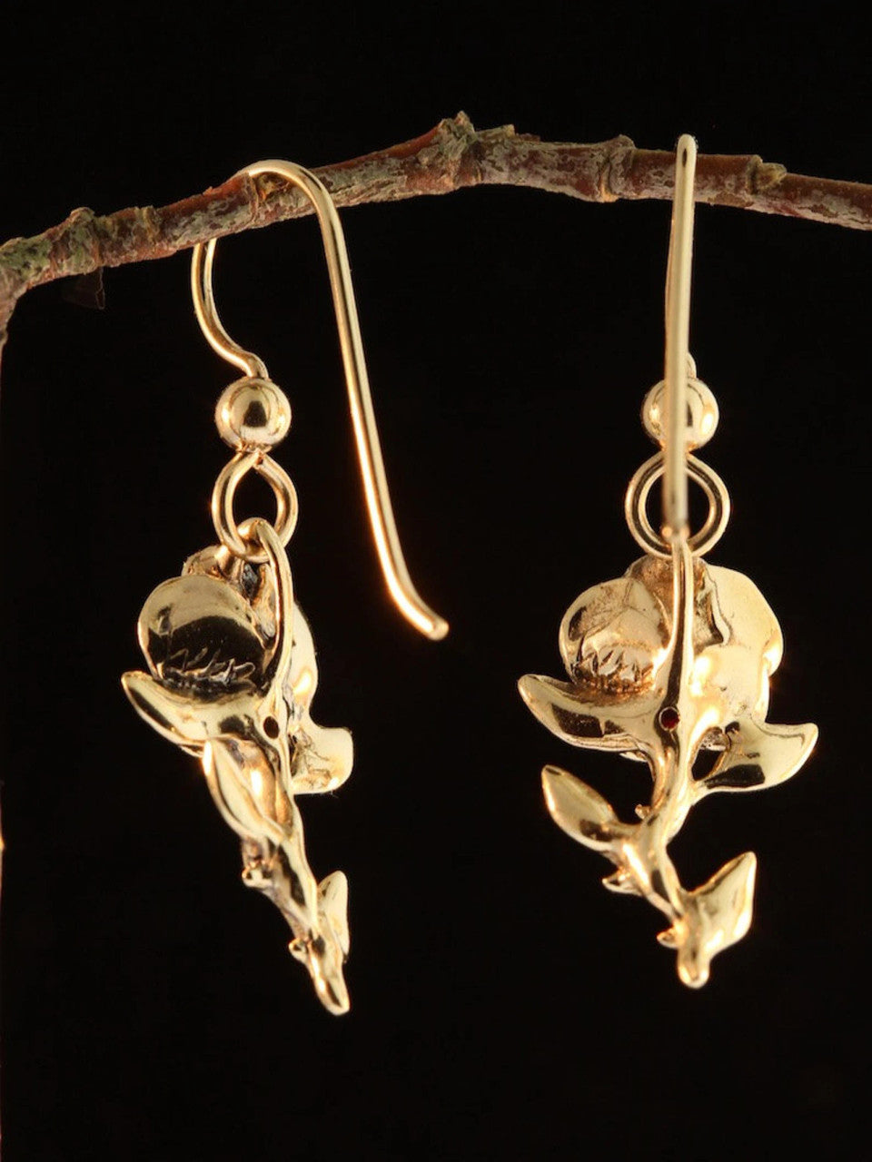 Rose Earrings with Rubies - 14k Gold