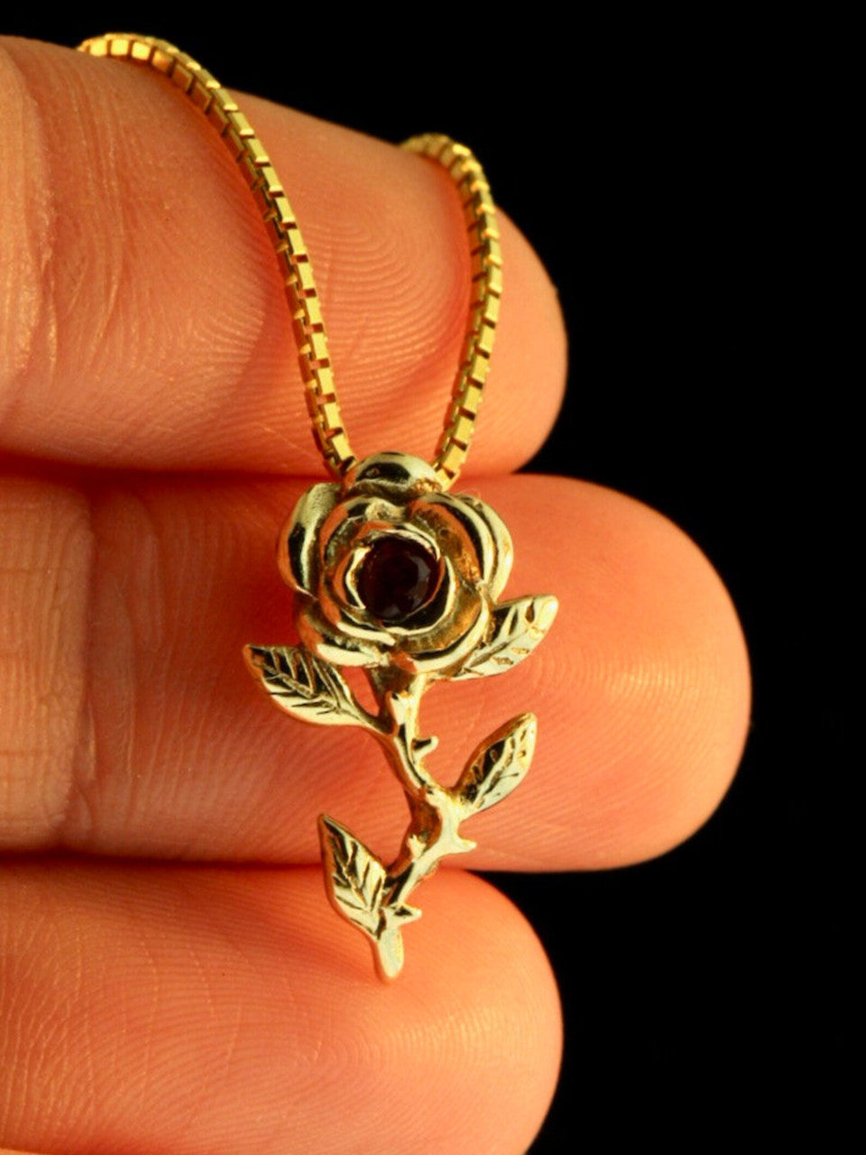 Rose Charm with Ruby - 14k Gold