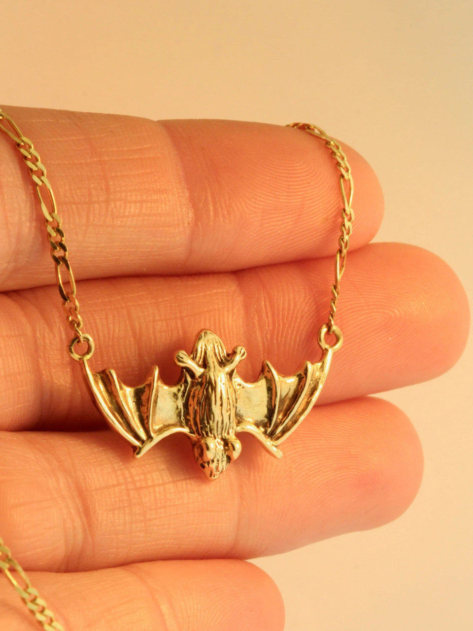Gold Flying Bat Pendant - 14k Gold