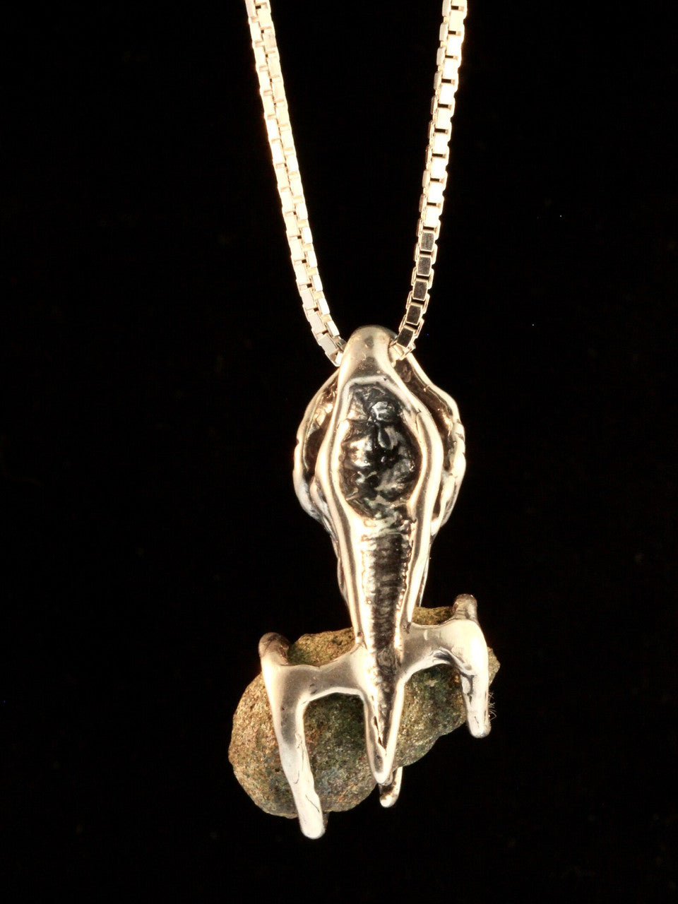 Raven Skull with Geode and Garnet Eyes - Silver