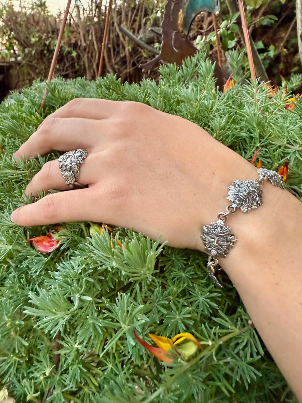 Green Man Link Bracelet - Sterling Silver