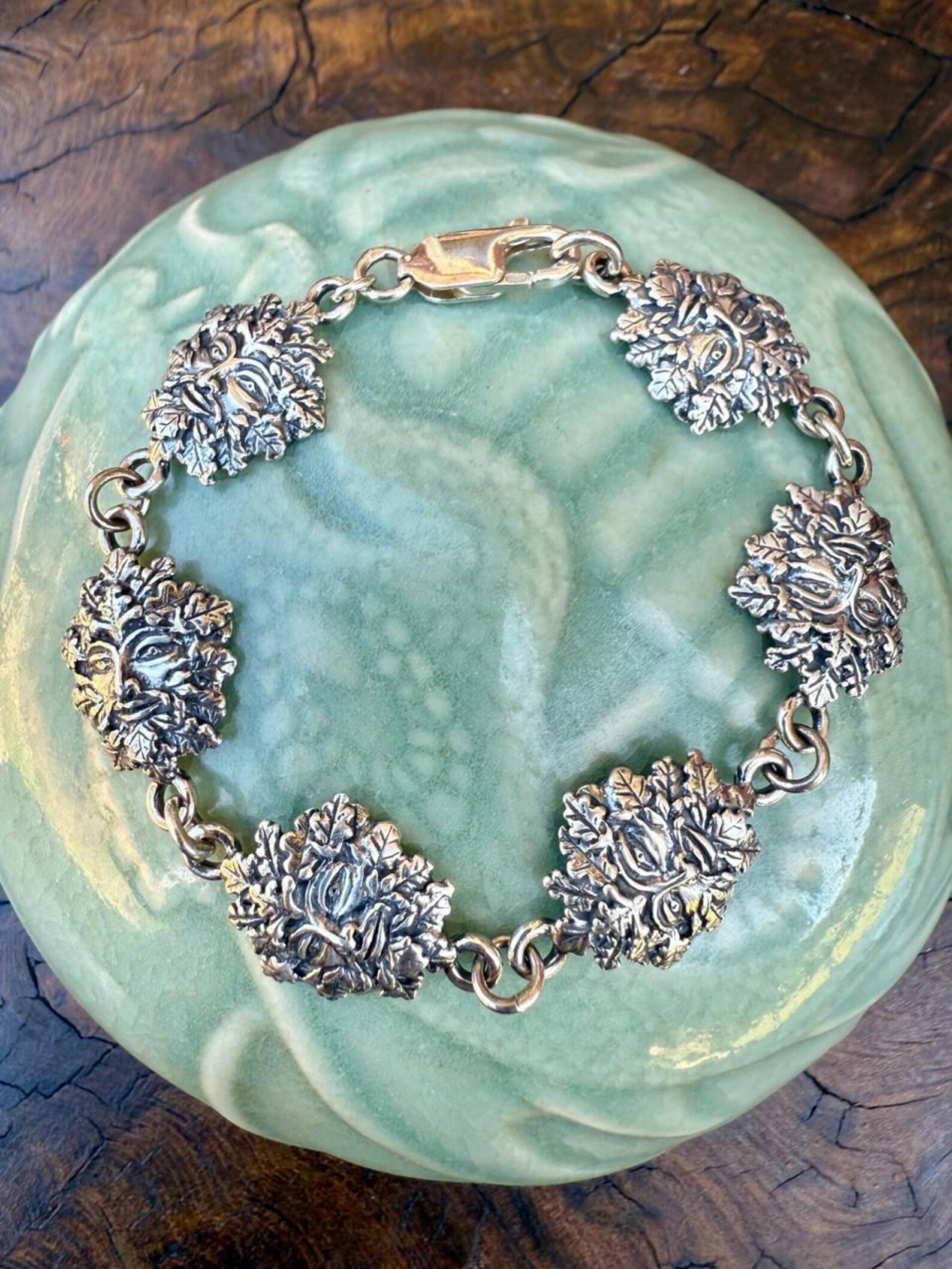 Green Man Link Bracelet - Sterling Silver