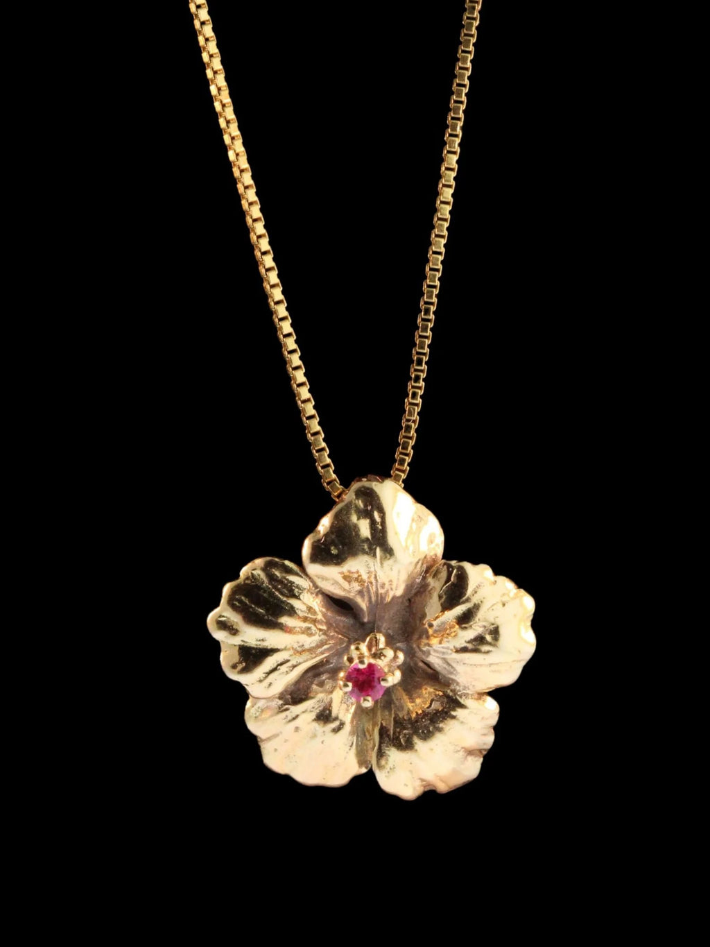 Hibiscus Charm with Ruby - 14k Gold