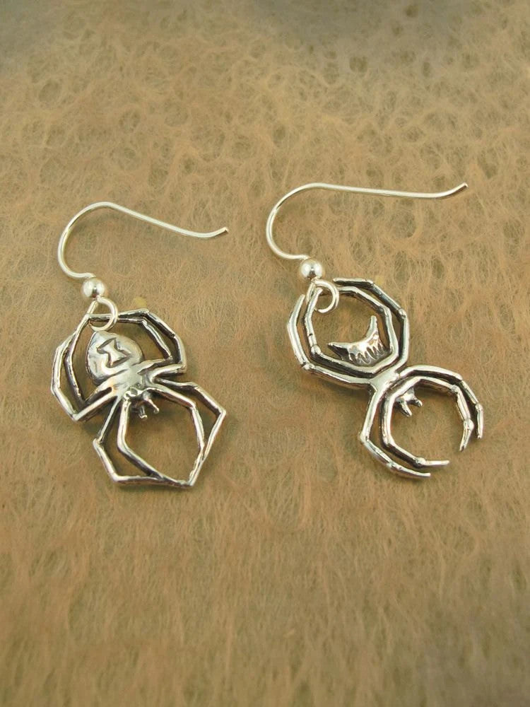 Black Widow and Orb Spider Earrings - Silver