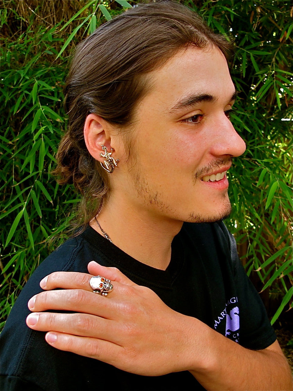 Dragon Whisperer Ear Cuff Hoop in Bronze modeled by John