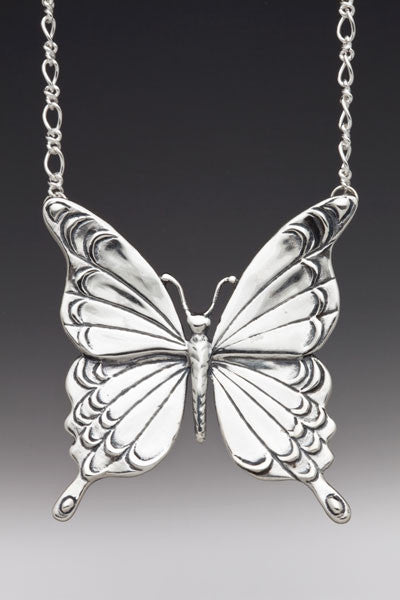 Front view of Large Butterfly Neckpiece - Silver