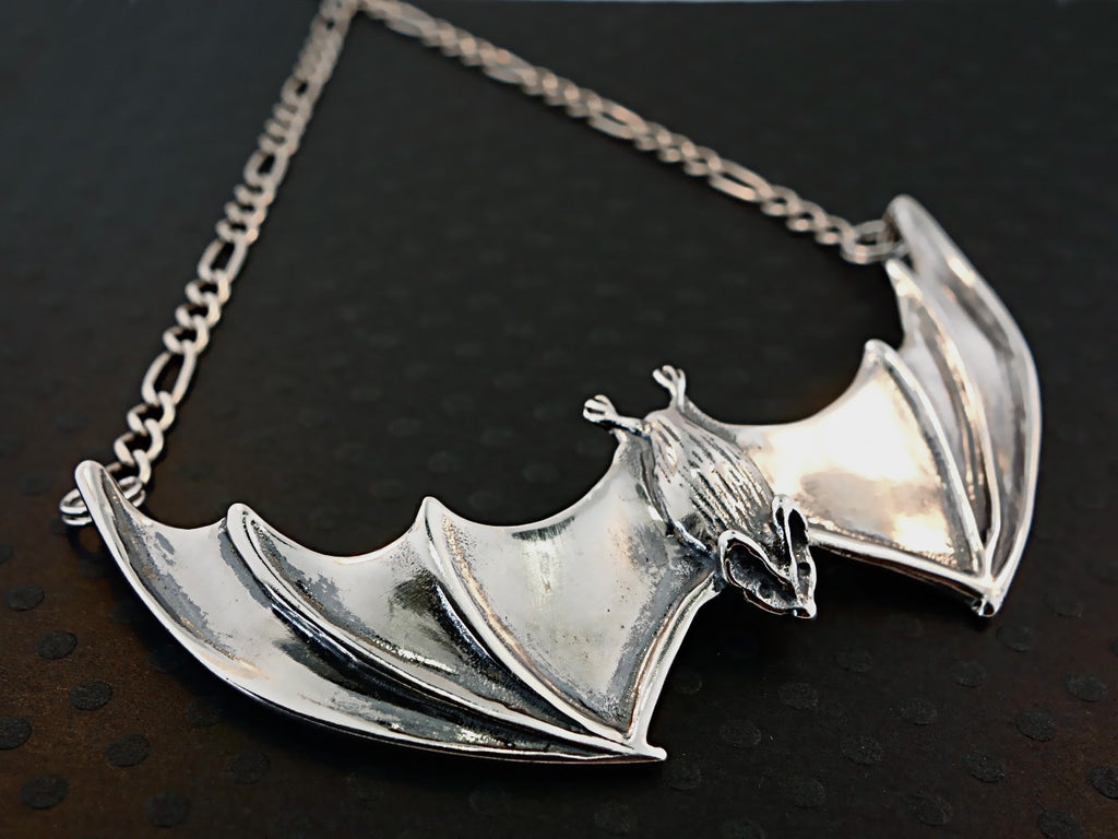 Sterling Silver Large Spread Winged Bat Pendant