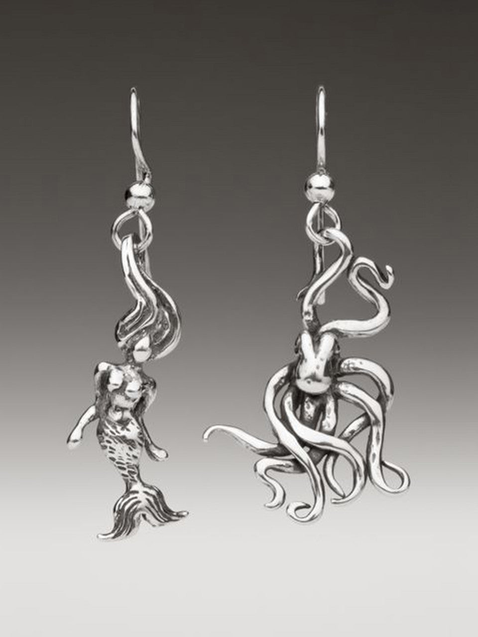 Octopus and Mermaid Earrings - Sterling Silver