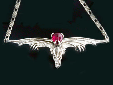 Dragon - Gothic Dragon Neckpiece - Pink Tourmaline Cabochon