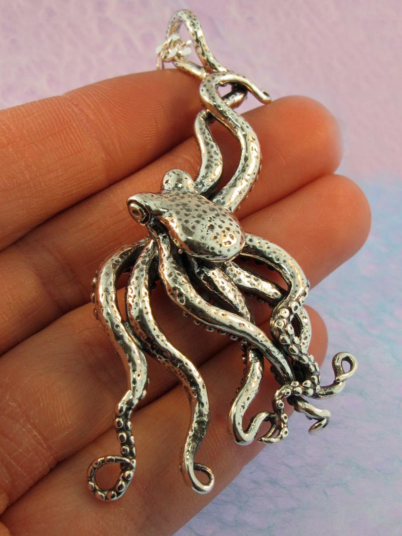 Sterling Silver Large Octopus Pendant