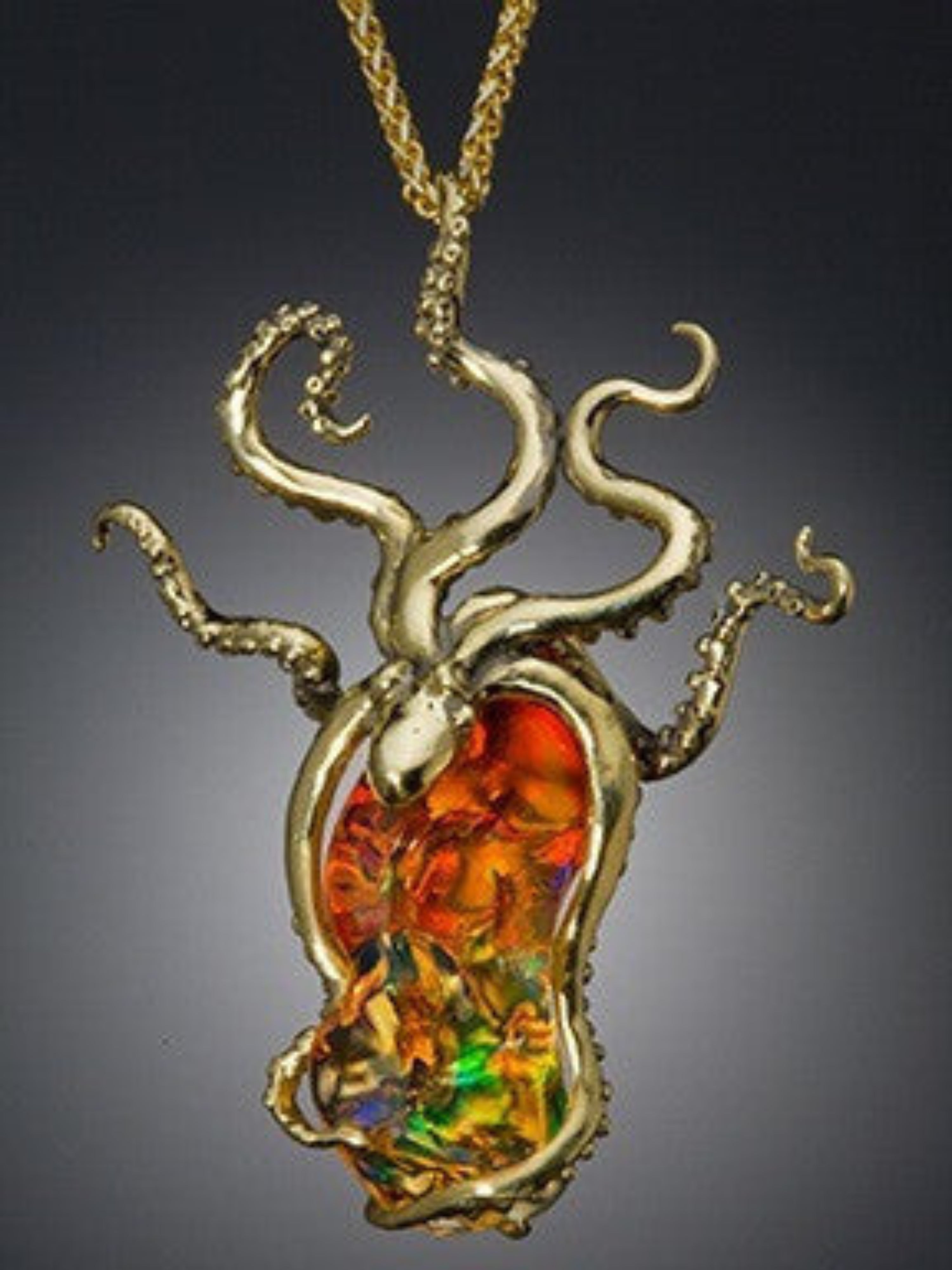 Octopus's Opal Treasure Pendant - 18k Gold