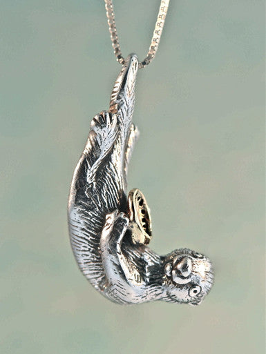 Sea Life - Silver Sea Otter Pendant with Gold Abalone