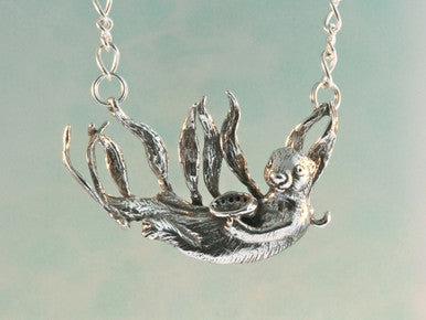 Sea Life - Sea Otter Pendant and Kelp Neckpiece - Sterling Silver