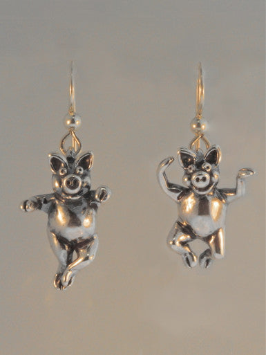 Three Little Pigs - Dancing Pig Earrings - Sterling Silver