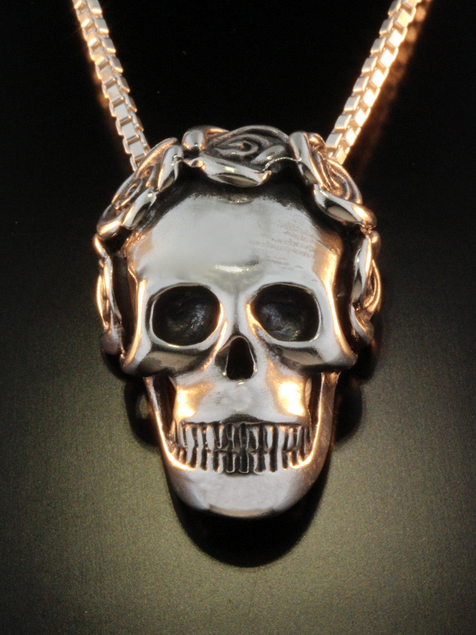 Sterling Silver Skull and Rose Pendant