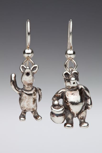 Classic Winnie the Pooh and Piglet Earrings - Silver