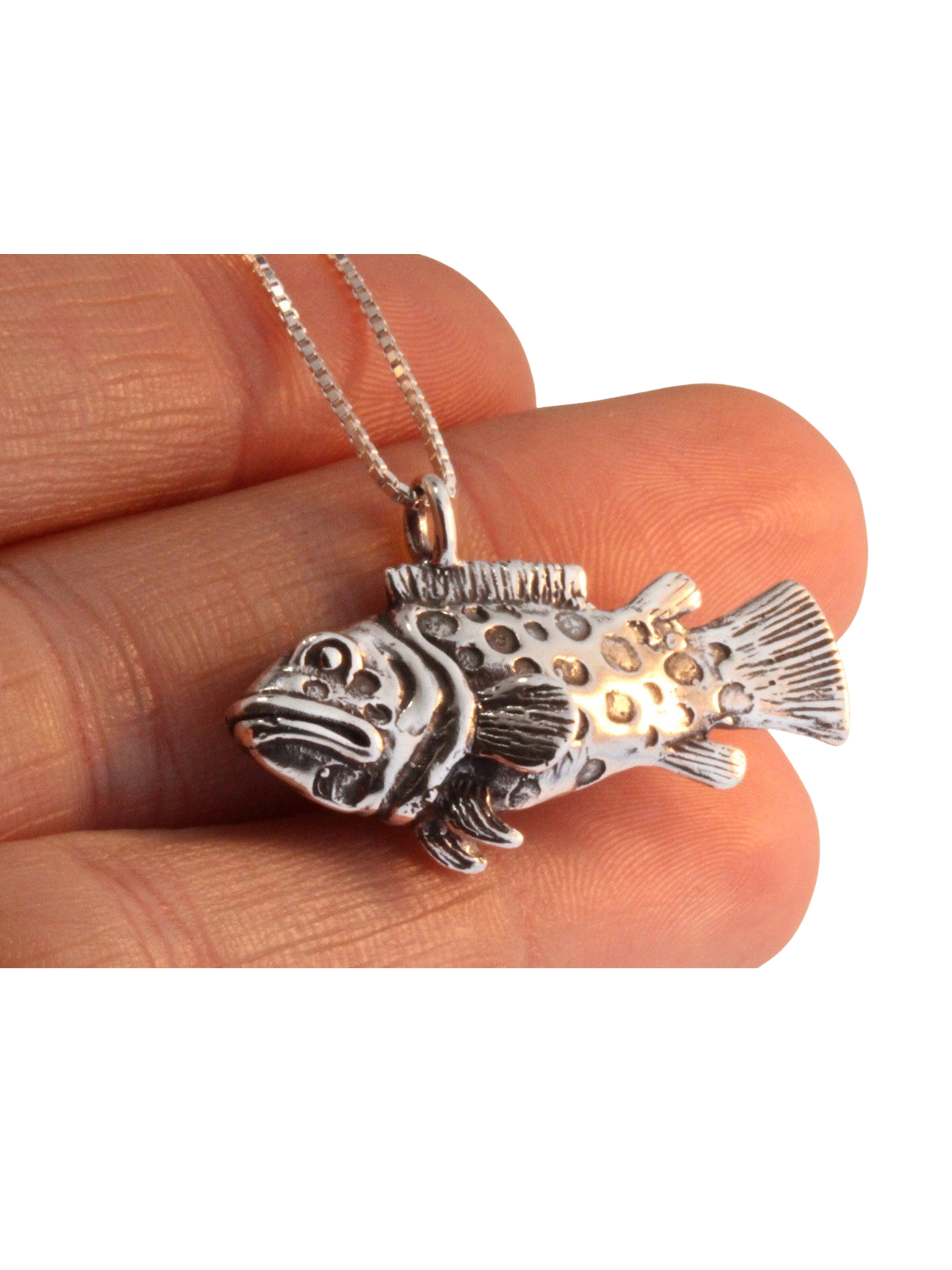 Potato Cod Grouper Bass Fish Charm - Silver