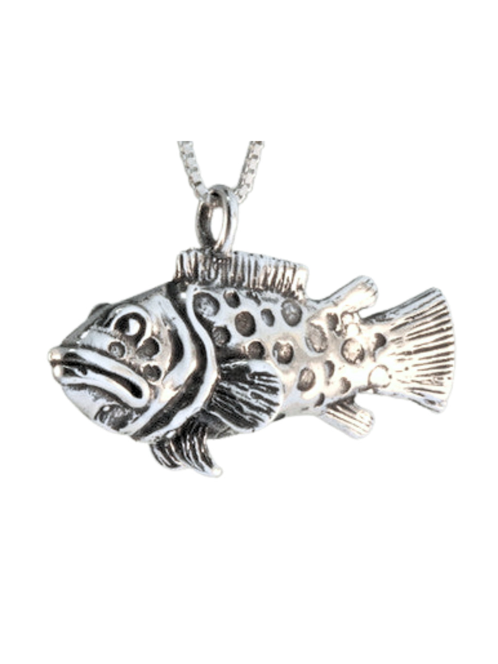 Potato Cod Grouper Bass Fish Charm - Silver