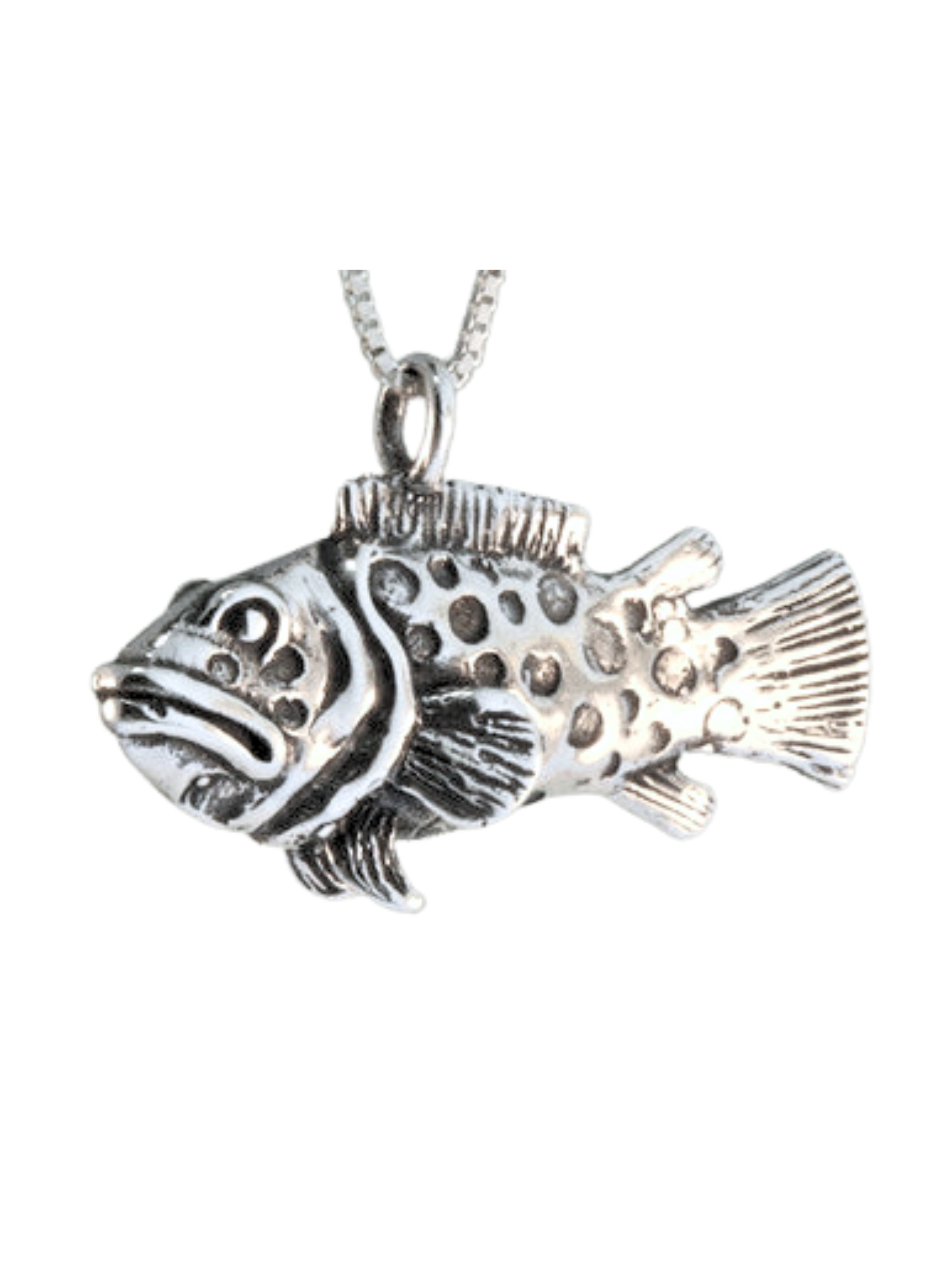 Potato Cod Grouper Bass Fish Charm - Silver
