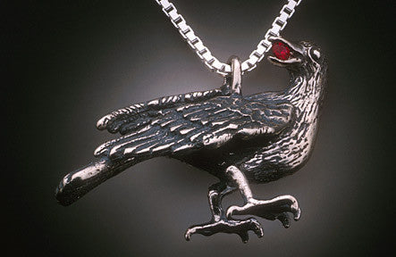 Sterling Silver Raven with Ruby in Beak