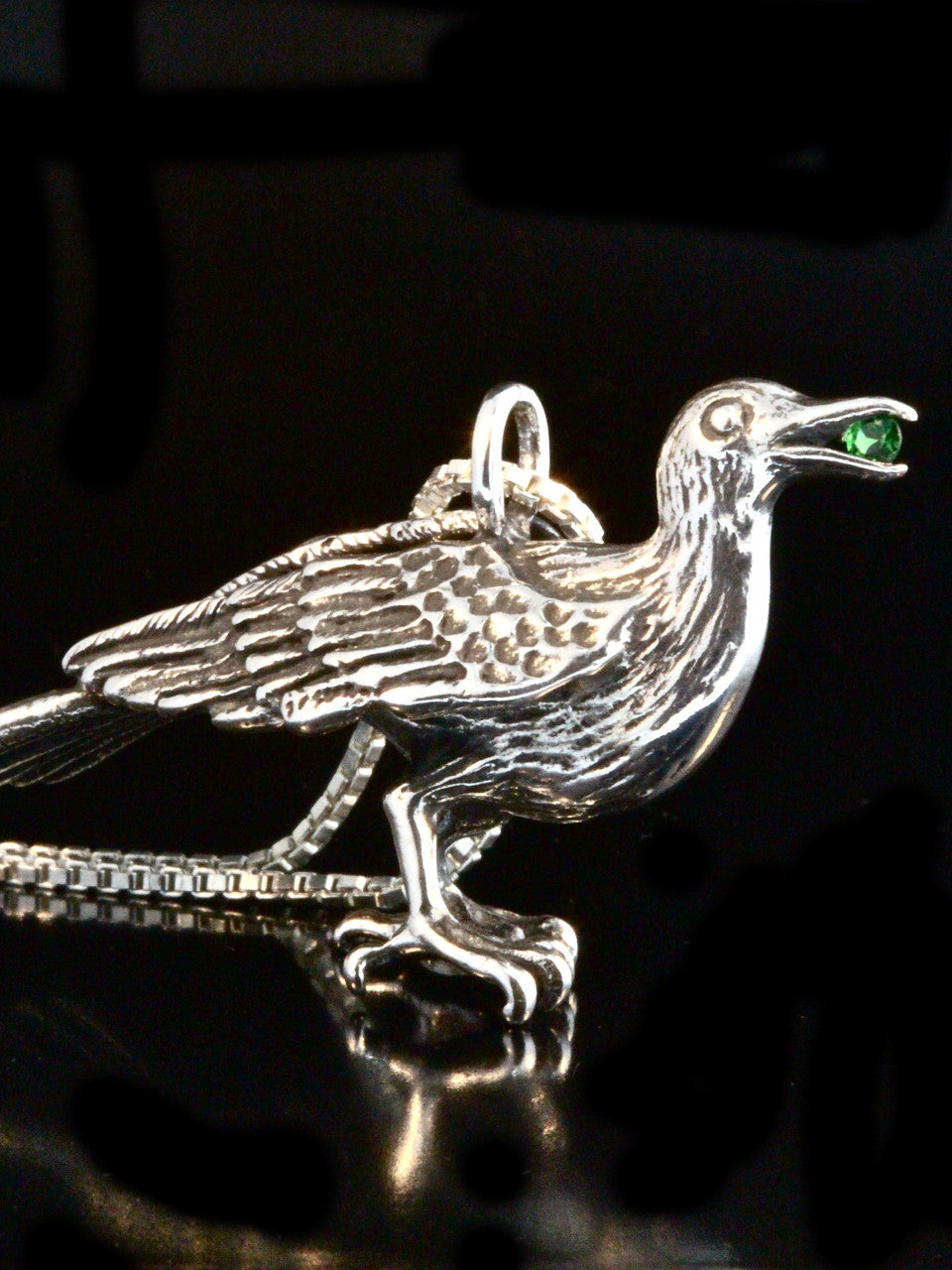 Raven Pendant - Forward Facing with Tsavorite